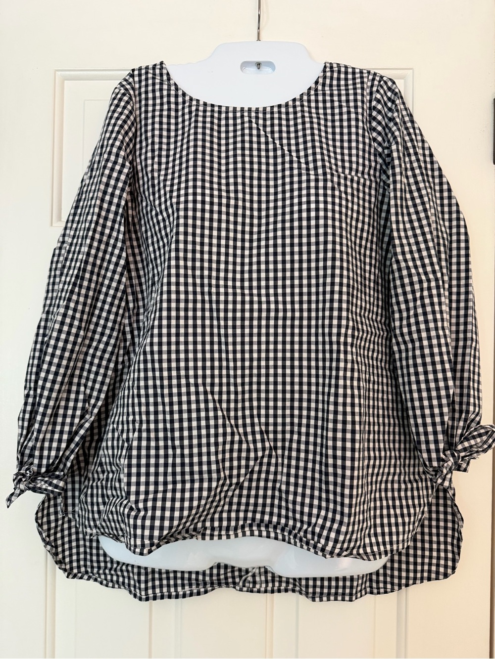 Vince Camuto Gingham Tie Sleeve Blouse Black White Check Small